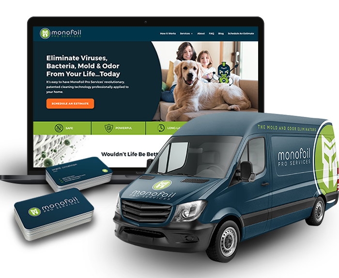MonoFoil Pro Services branding on website and van