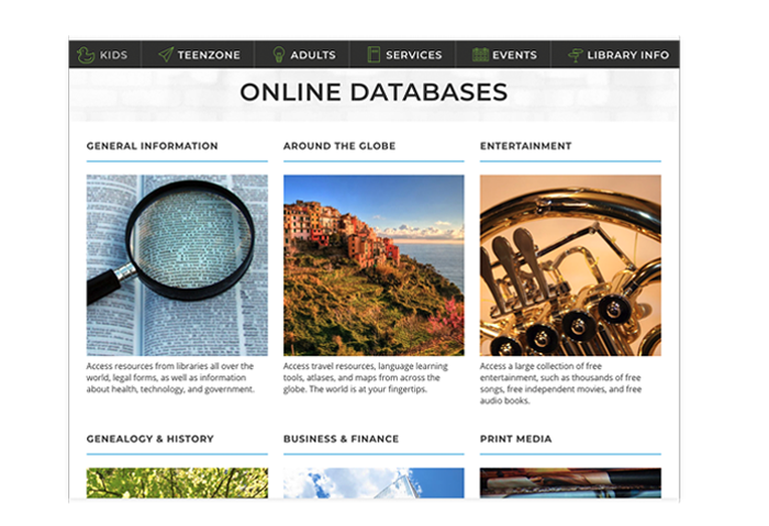 online database webpage