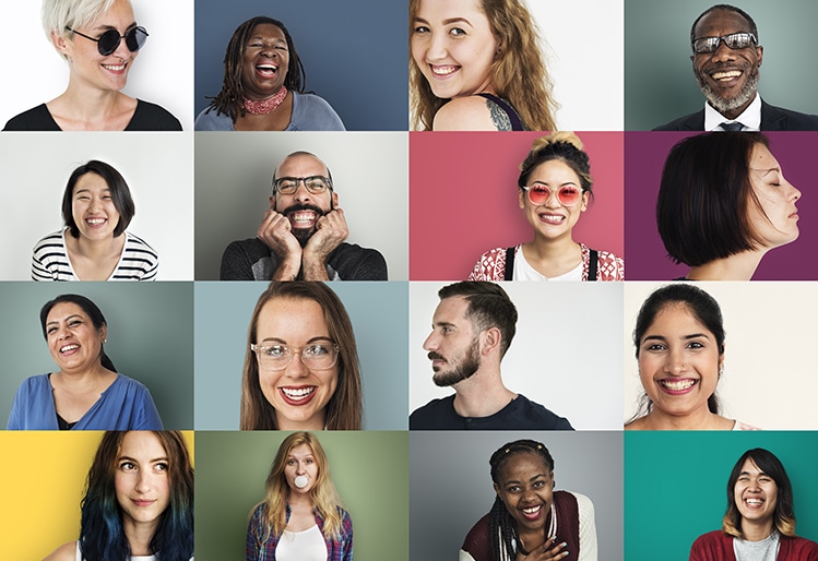 Grid of diverse people showing brand personality